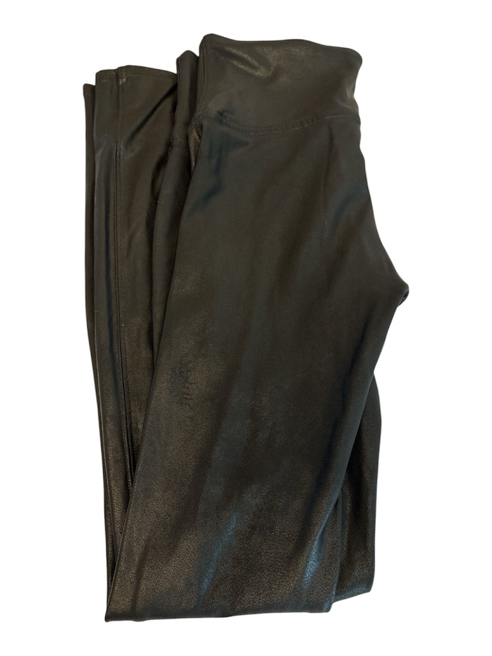 SPANX Black Leggings shiny finish pull on comfortable waistband Size medium